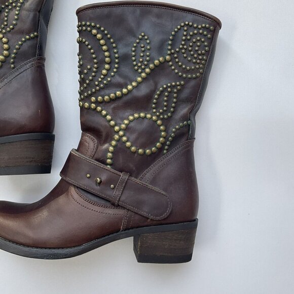 Guess Women’s Esperanza Western Studded Leather Boots In Brown Size 5.5 - Picture 2 of 16